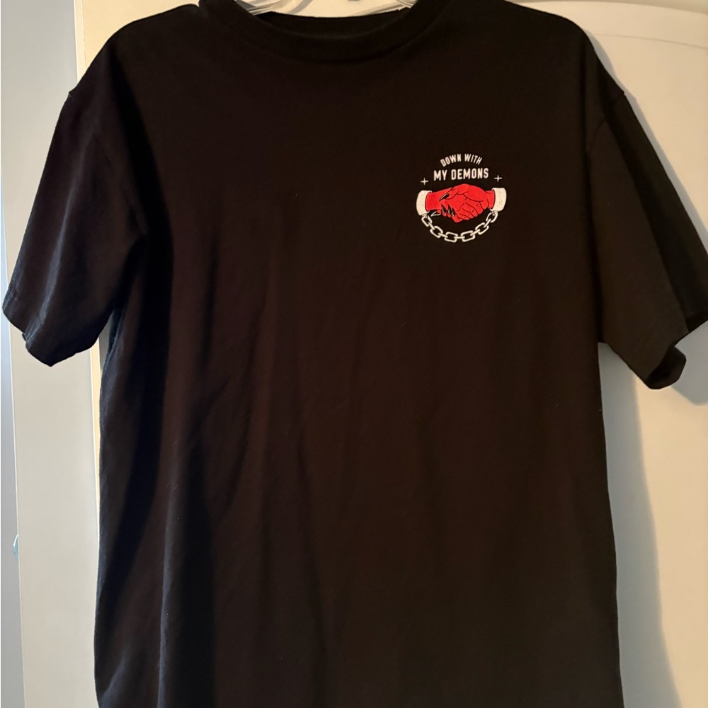 Black Graphic T-Shirt with Red Design